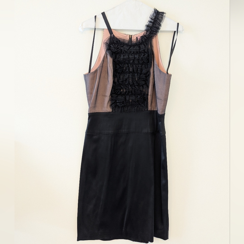 100% Silk Cocktail Dress, Black And Tan